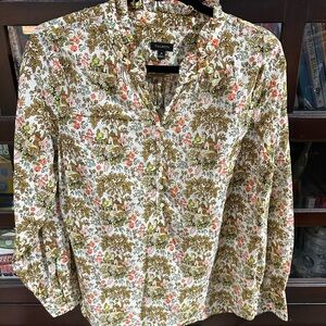 Talbots Green and Orange Floral Blouse